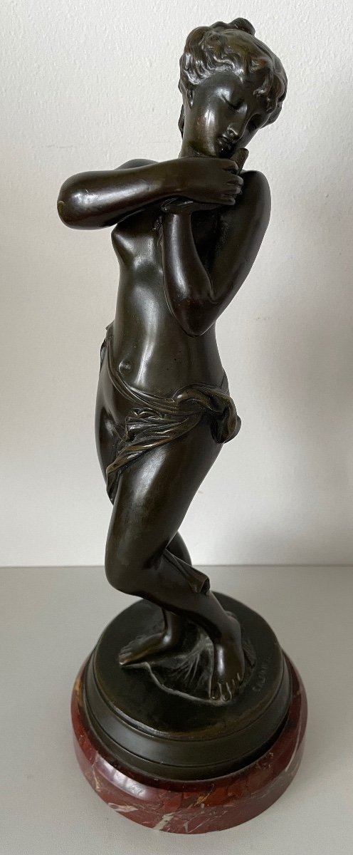 Nymphe à La Colombe  , Sculpture En Bronze.-photo-7