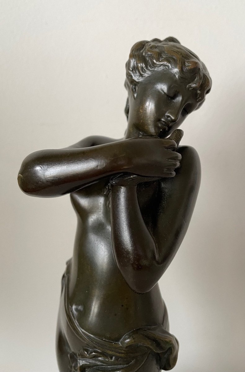 Nymphe à La Colombe  , Sculpture En Bronze.-photo-8