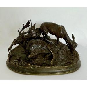 Le Cerf Et La Biche , Bronze Signé P j MÊNE