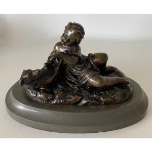 L Enfant Et Son Chien , Sujet En Bronze