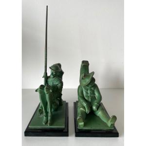 Don Quichotte Et Sancho Pancha , Serre Livres En Bronze