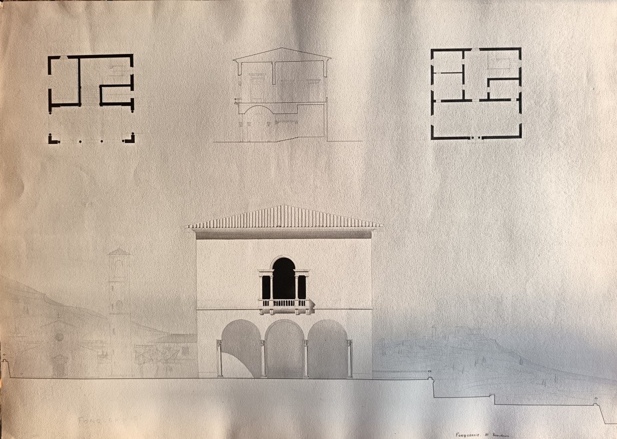 Architectural Drawing - Bernard Fonquernie (1934-2023) - Architect - Acmh-photo-2