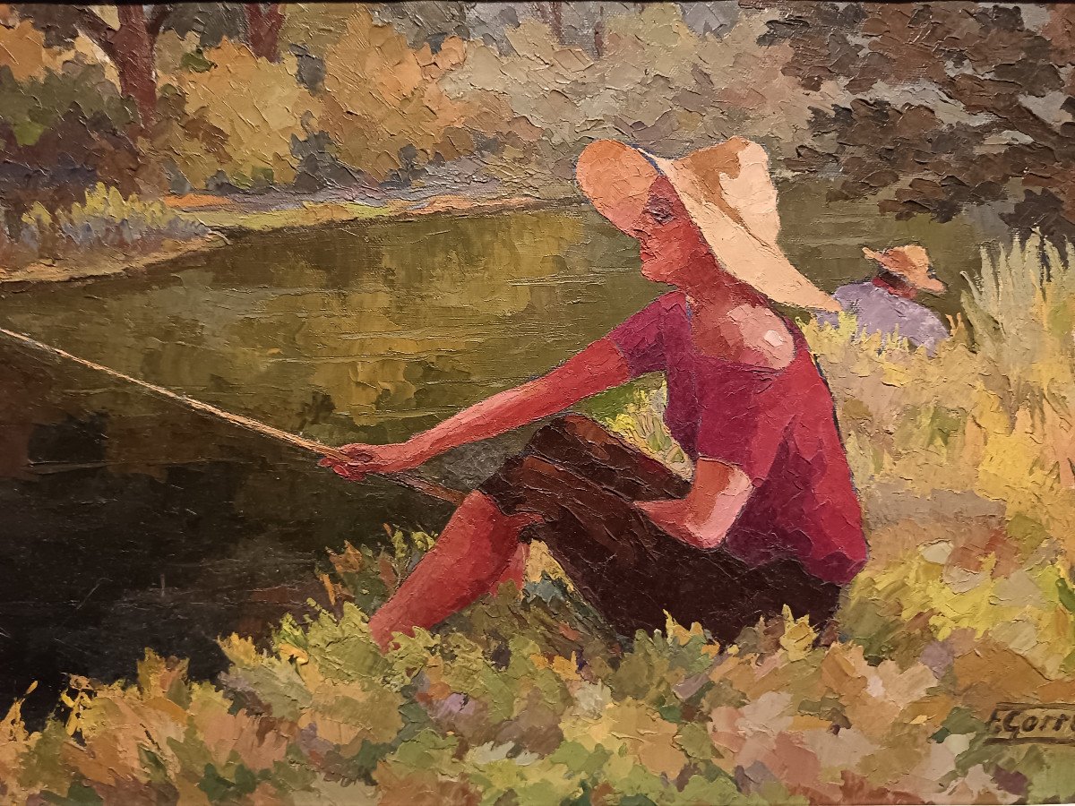 F. Gorry – Fishing - Oil On Canvas-photo-2