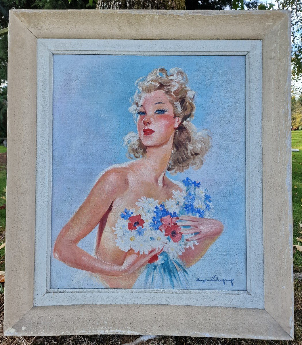 Table Portrait Of Elegant Nude With A Bouquet Of Flowers By Eugène Leliepvre-photo-2