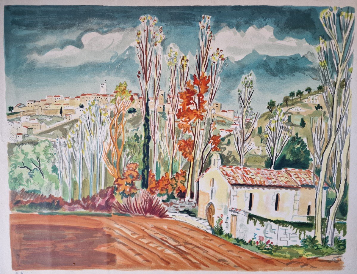 Lithographie De Brayer Yves La Chapelle Saint Jean à Cordes Sur Ciel épreuve Artiste