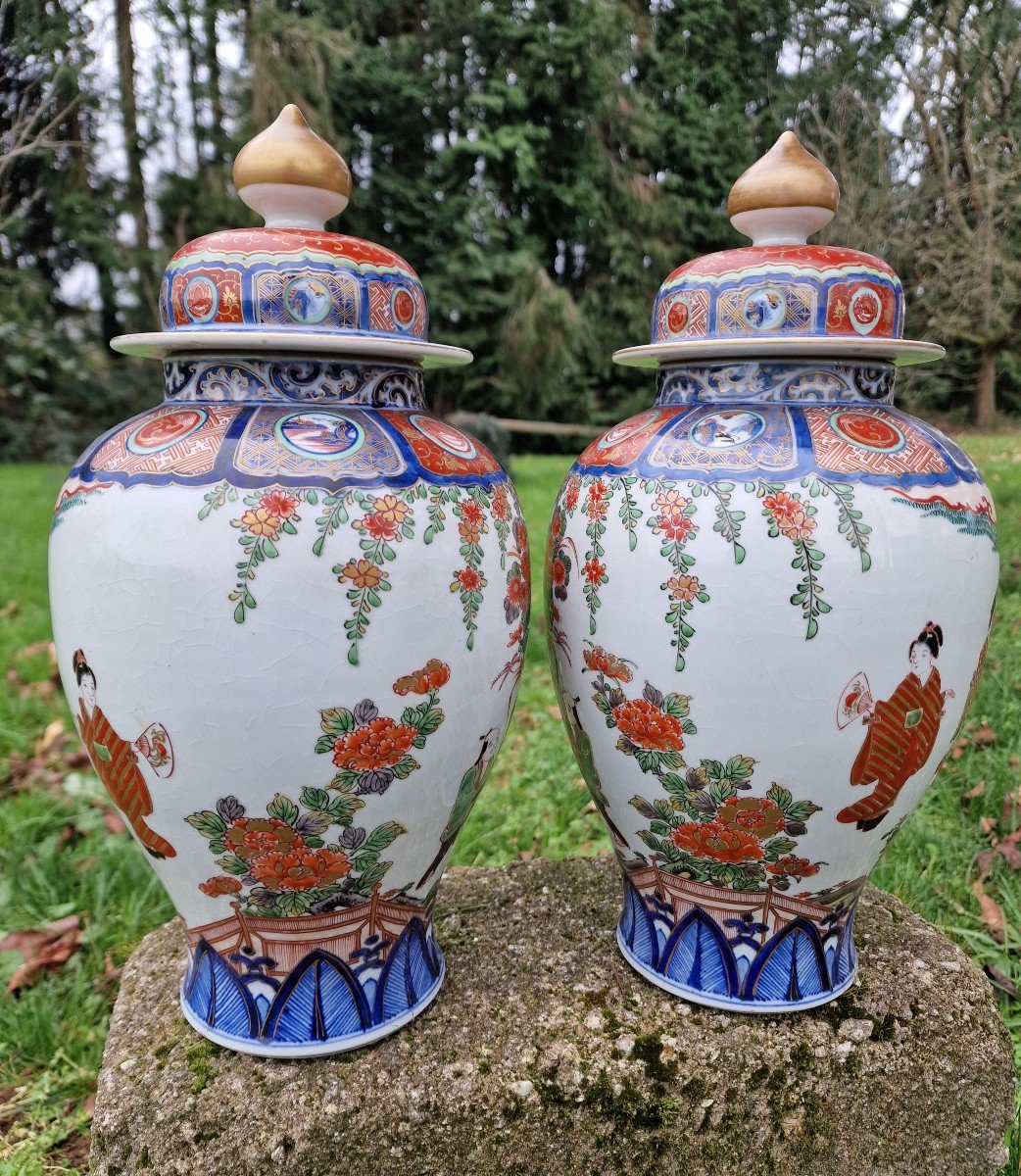 Pair Of Vases Pots Covered Imari Porcelain From Japan Arita-photo-4