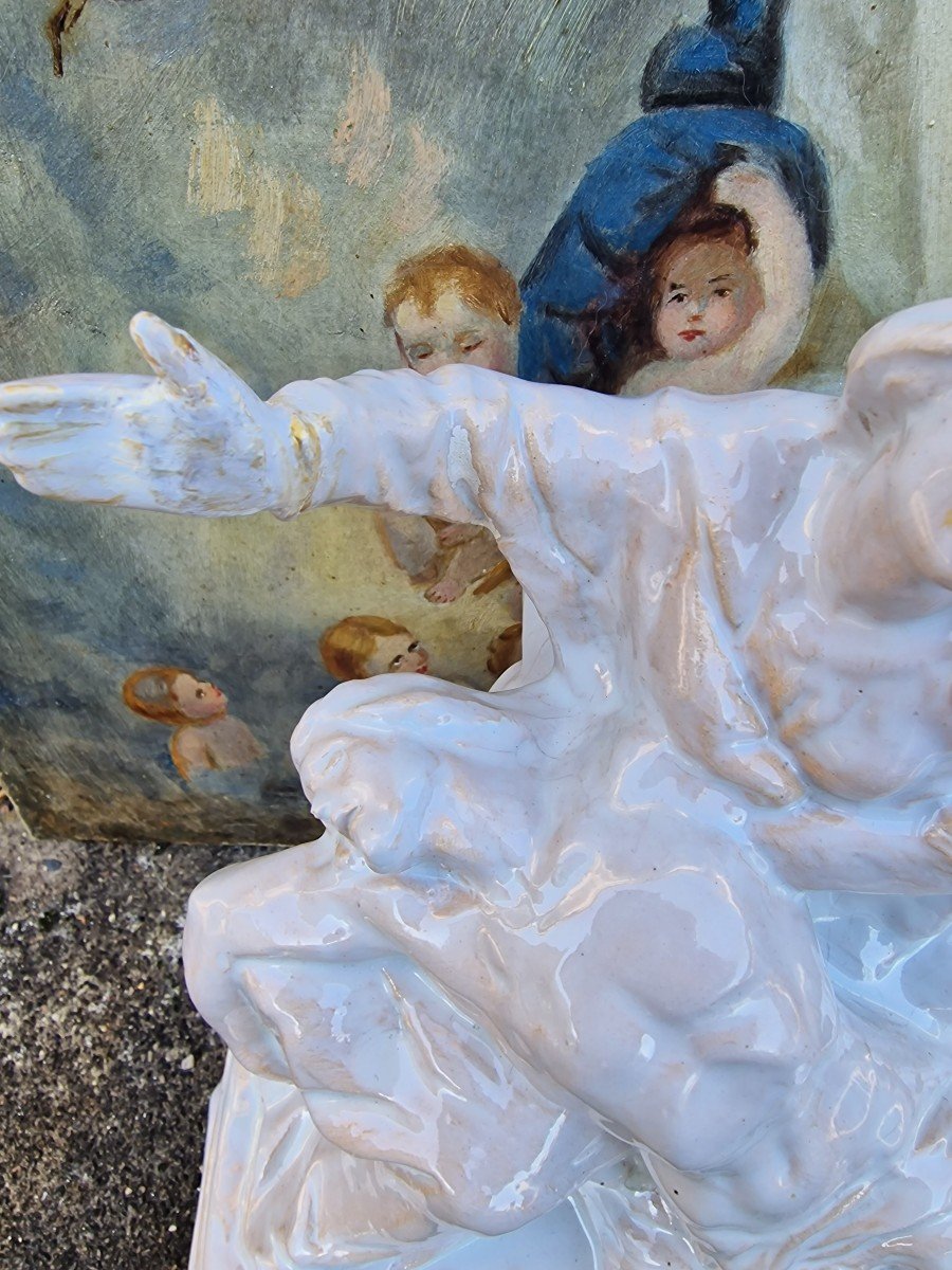 Pieta Vierge De Pitié En Faience émaillée Blanche Prob. Nevers -photo-1
