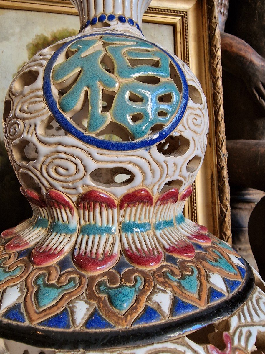 Lamp Base Ceramic Stoneware Gom Bien Hoa Vietnam Shape Of Chinese Vase Double Gourd N°2-photo-4