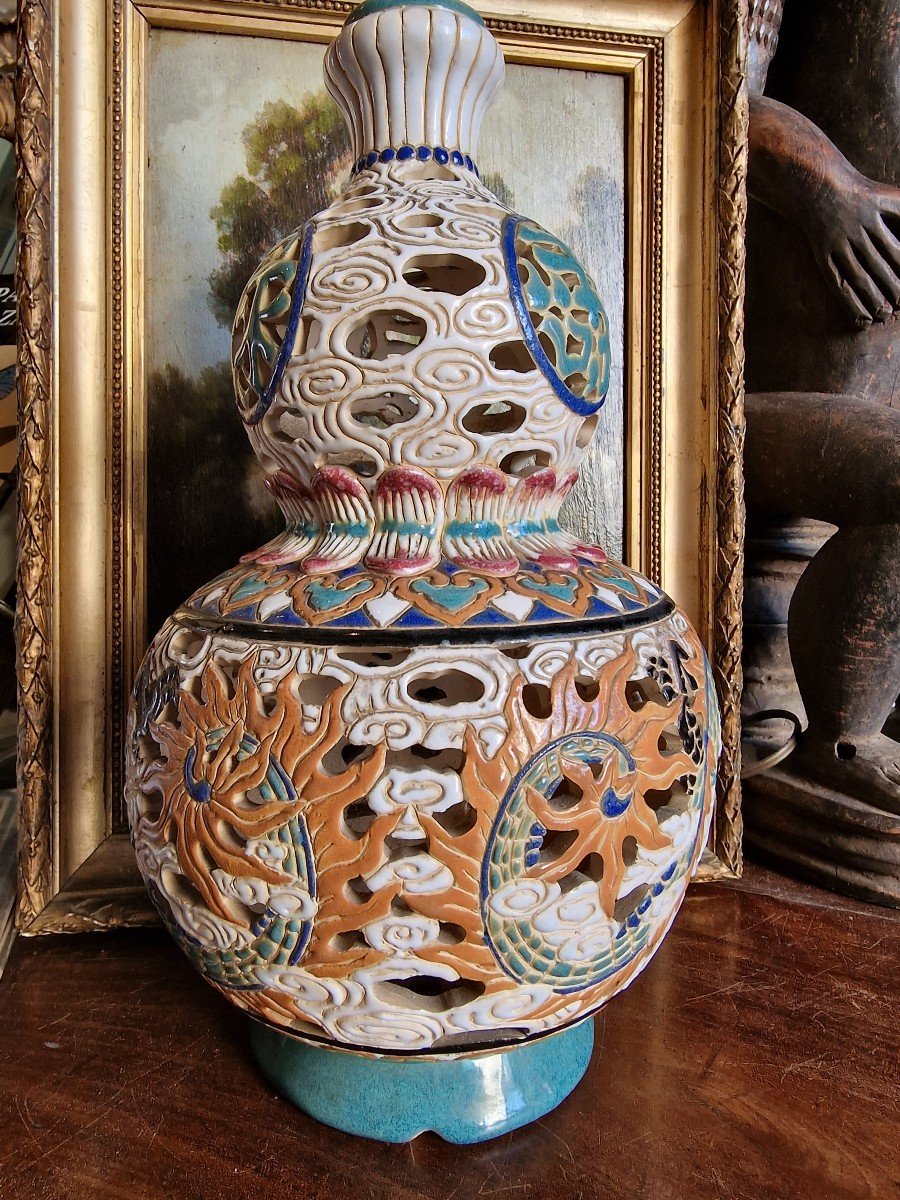 Lamp Base Ceramic Stoneware Gom Bien Hoa Vietnam Shape Of Chinese Vase Double Gourd N°2-photo-3