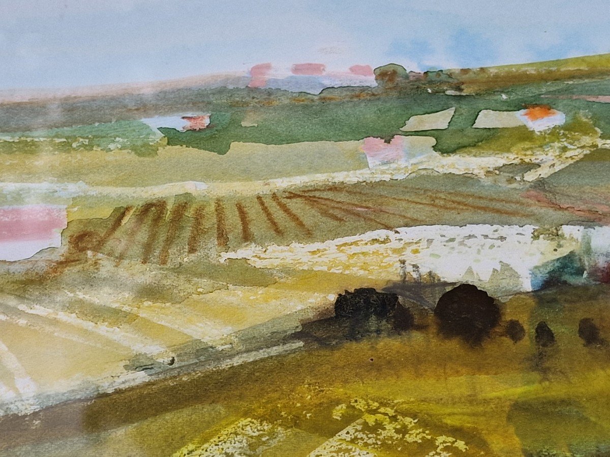 Tableau Aquarelle Paysage Du Roussillon Par Michel Jouenne Peintre Officiel De La Marine-photo-5