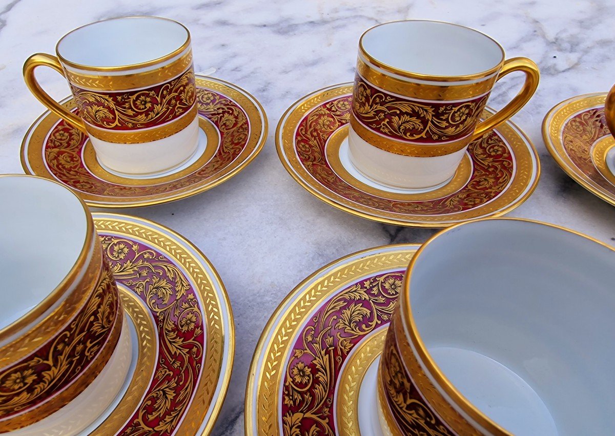 Set Of 6 Expresso Coffee Cups Chambord Bernardaud Model Limoges Porcelain Gilded With Gold-photo-2