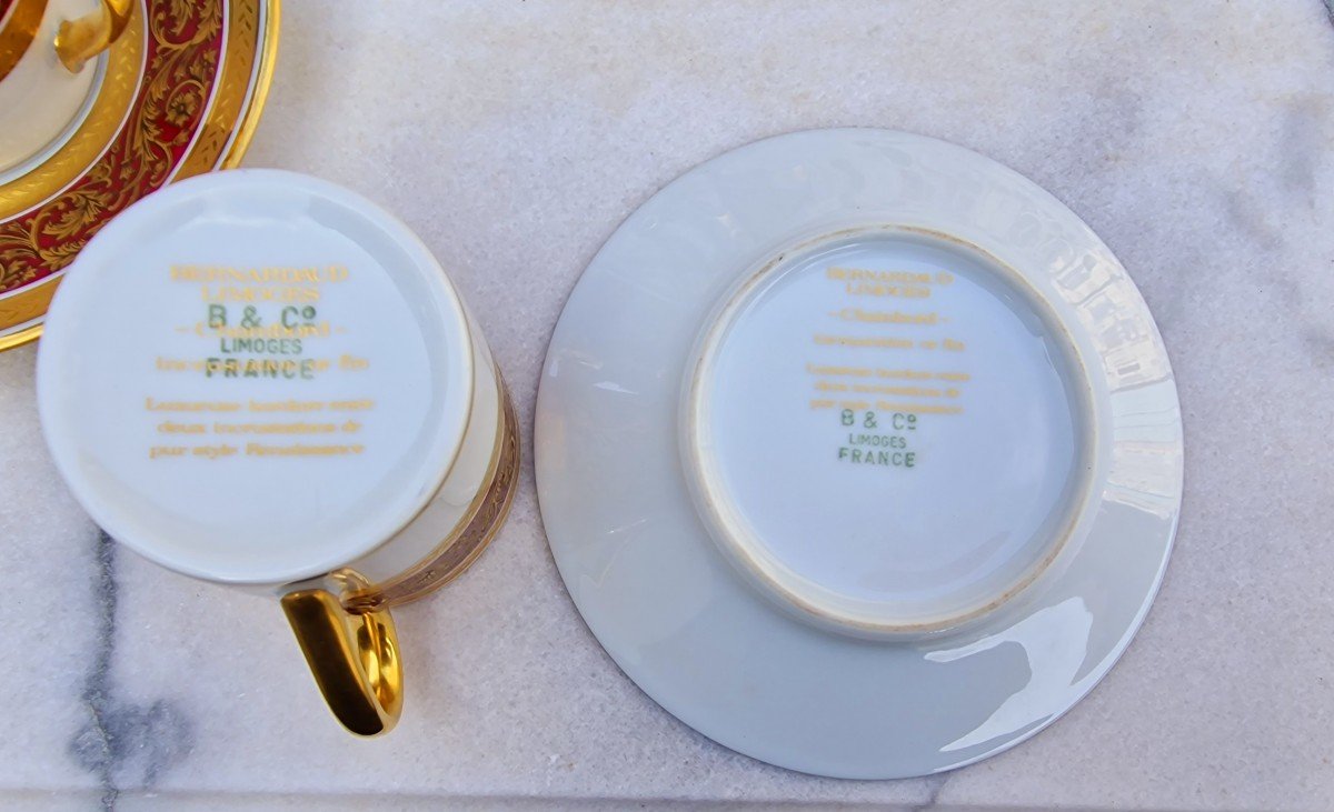 Lot De 6 Tasses à Café Expresso Modèle Chambord Bernardaud Porcelaine De Limoges Doré A l'Or -photo-3