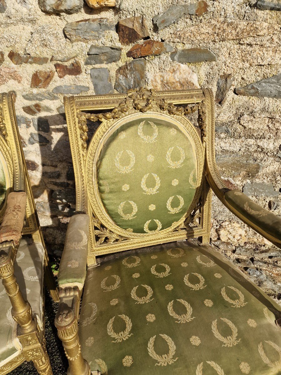 Paire De Fauteuils à La Reine St. De Georges Jacob En Bois Redoré -photo-4