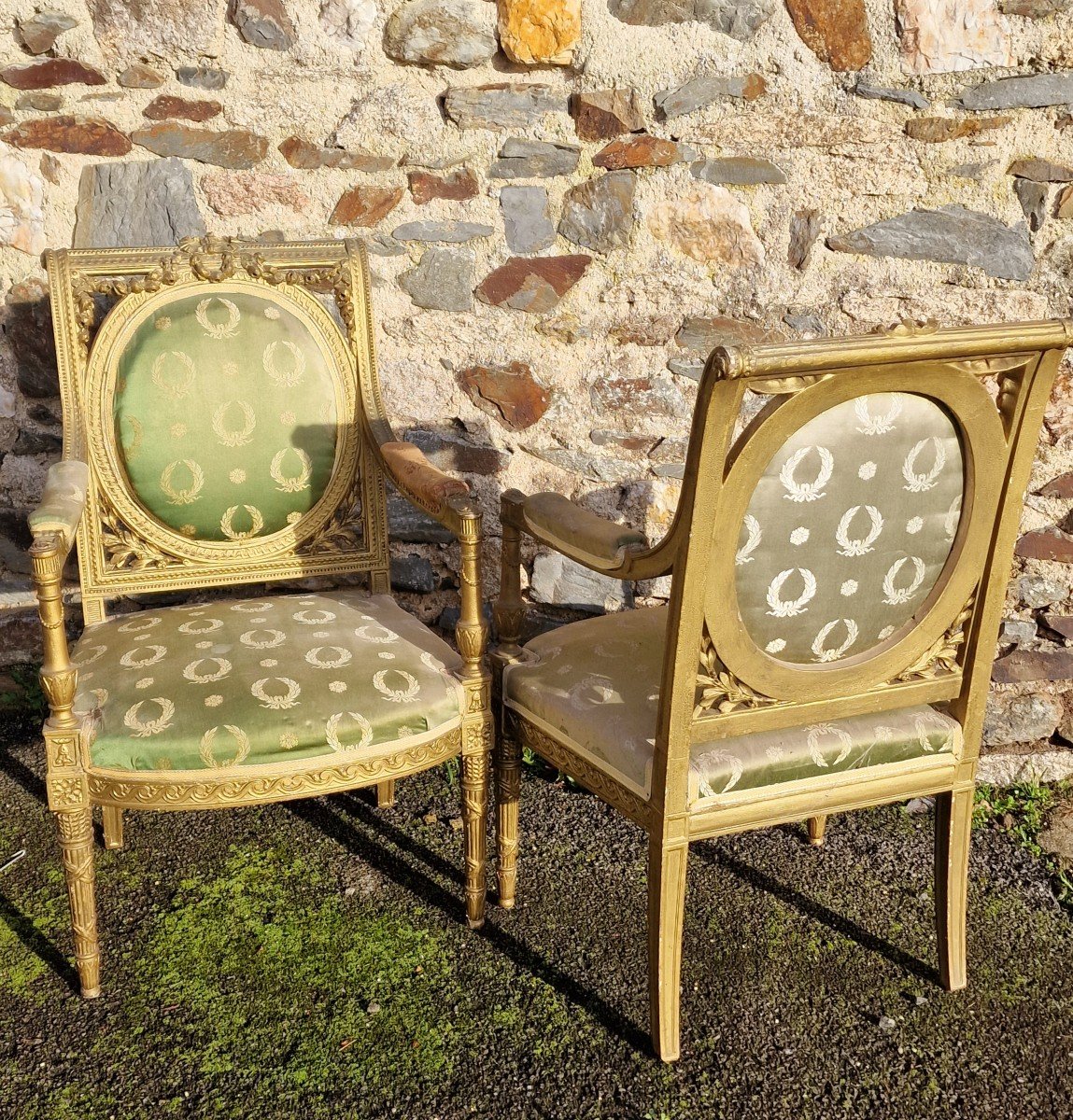 Paire De Fauteuils à La Reine St. De Georges Jacob En Bois Redoré -photo-3