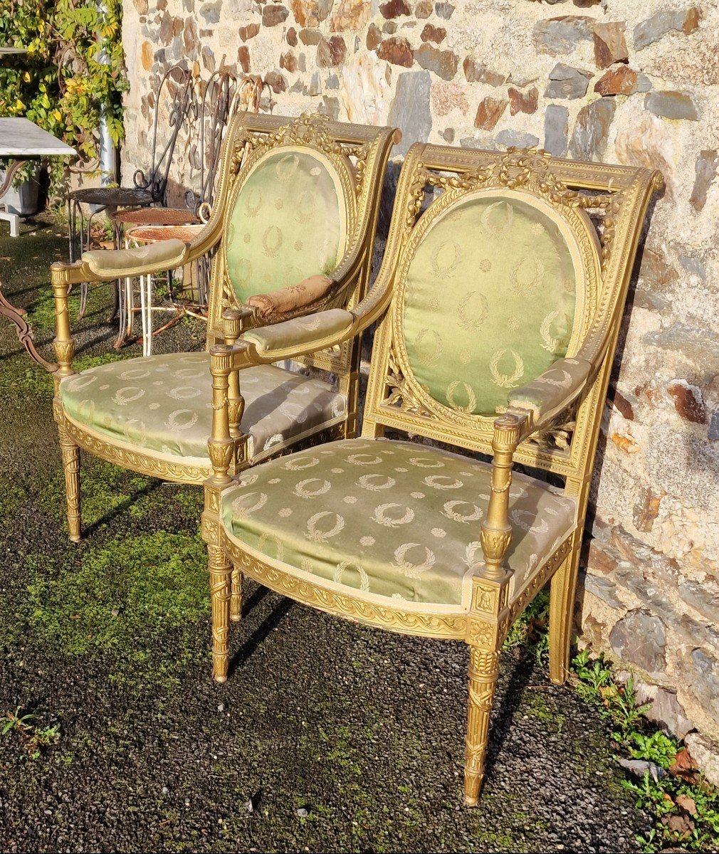 Paire De Fauteuils à La Reine St. De Georges Jacob En Bois Redoré -photo-6