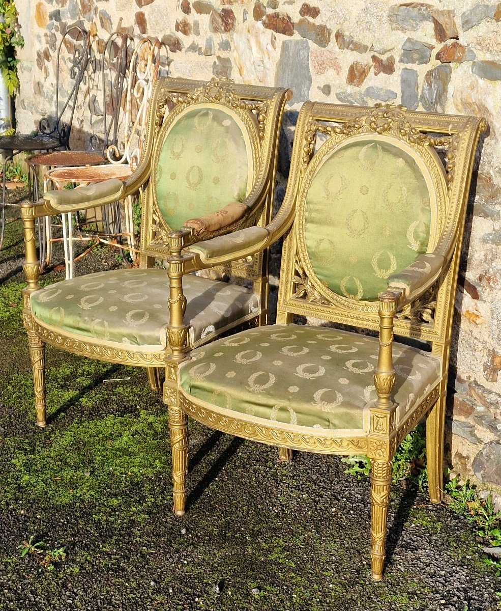 Paire De Fauteuils à La Reine St. De Georges Jacob En Bois Redoré -photo-7