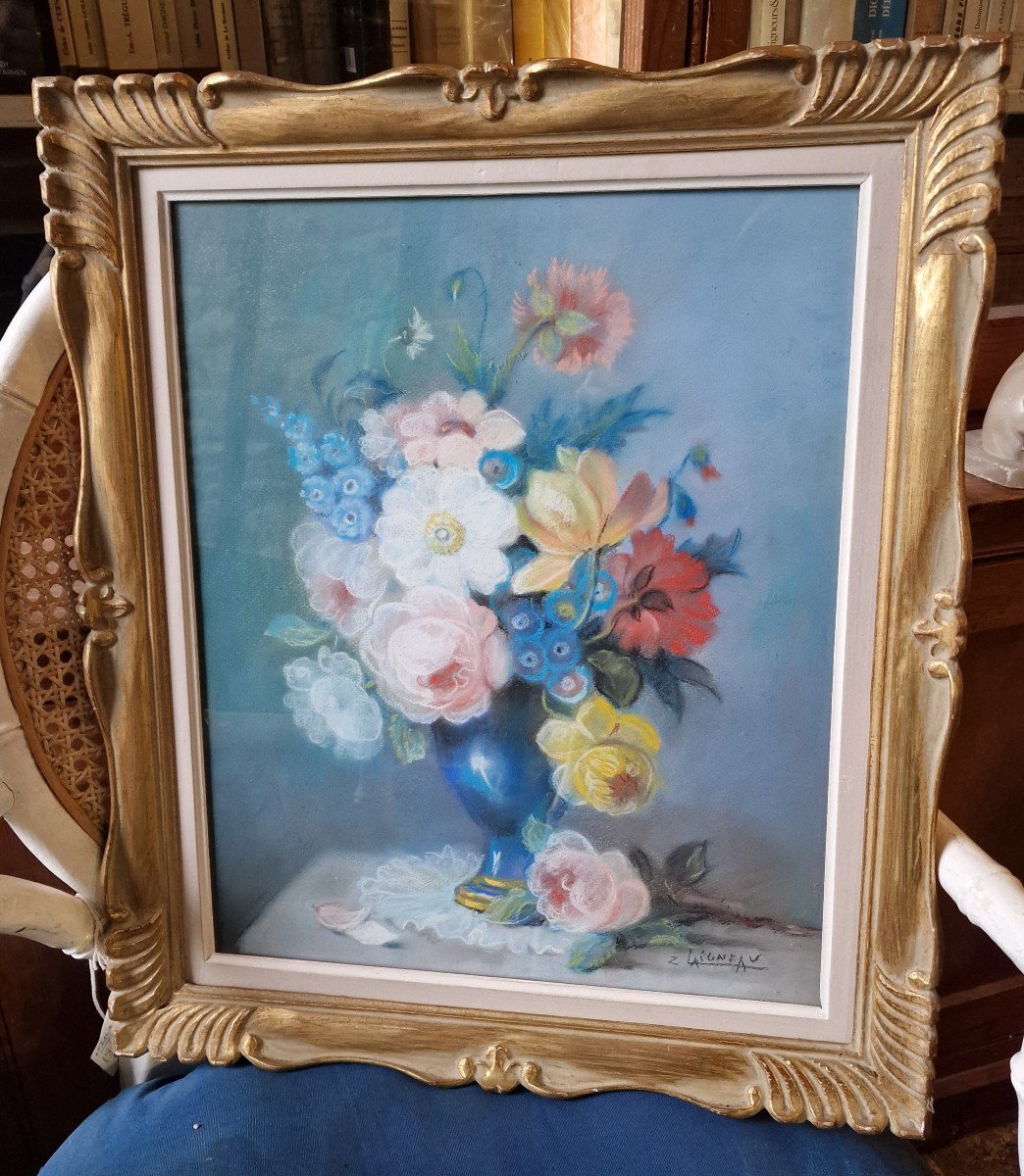 Pair Of Pastel Paintings Bouquets Of Flowers By Zoé Laigneau 18th Century Style-photo-2