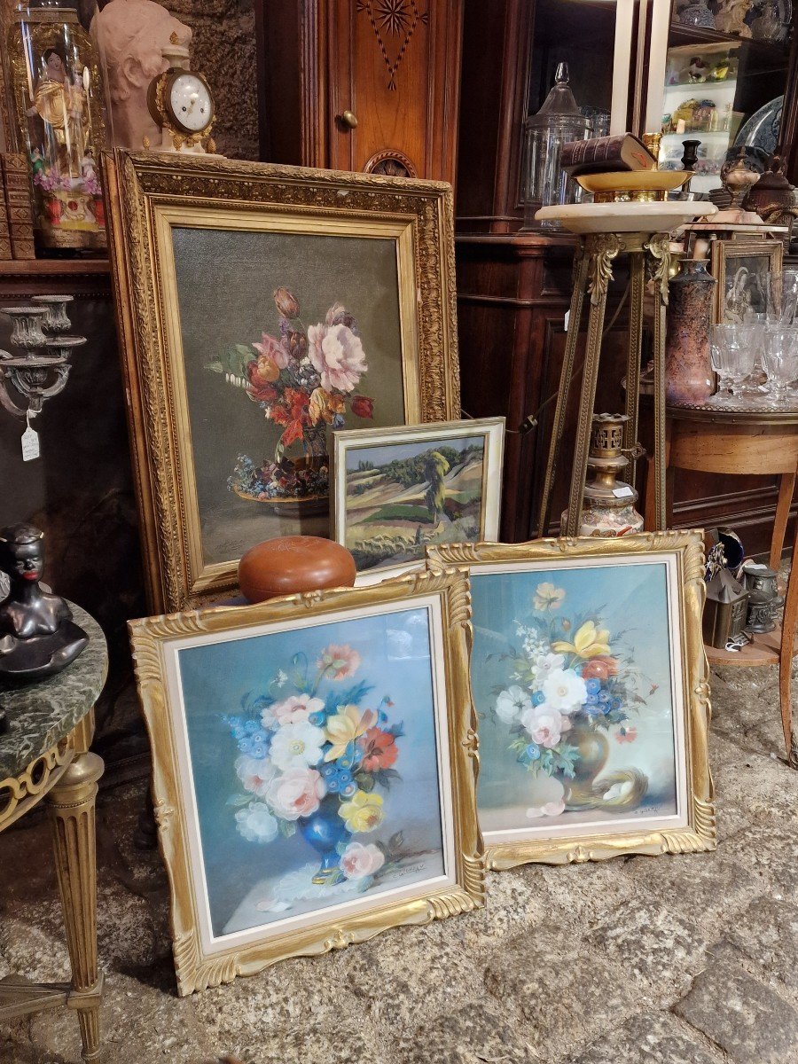 Pair Of Pastel Paintings Bouquets Of Flowers By Zoé Laigneau 18th Century Style-photo-4