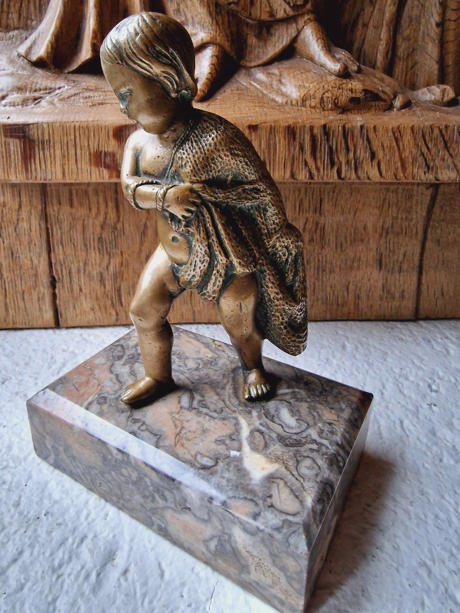 Statuette d'Enfant Ou Putto Pêcheur En Bronze 18ème-photo-2