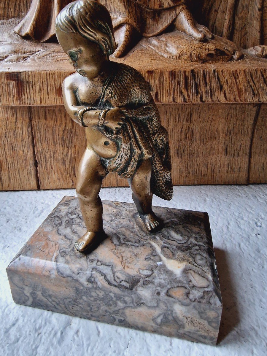 Statuette d'Enfant Ou Putto Pêcheur En Bronze 18ème-photo-3