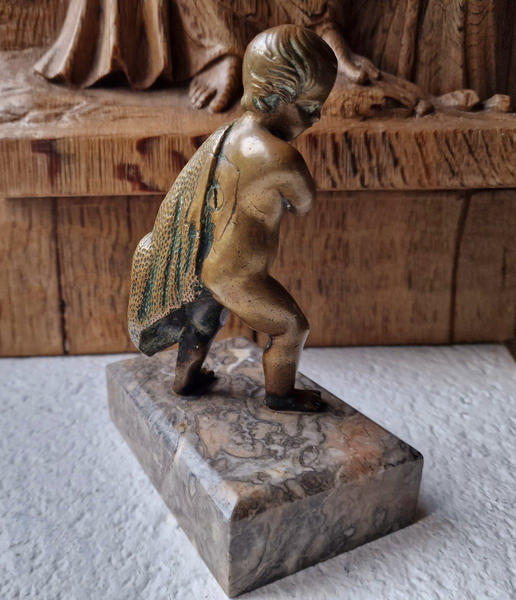 Statuette d'Enfant Ou Putto Pêcheur En Bronze 18ème-photo-1