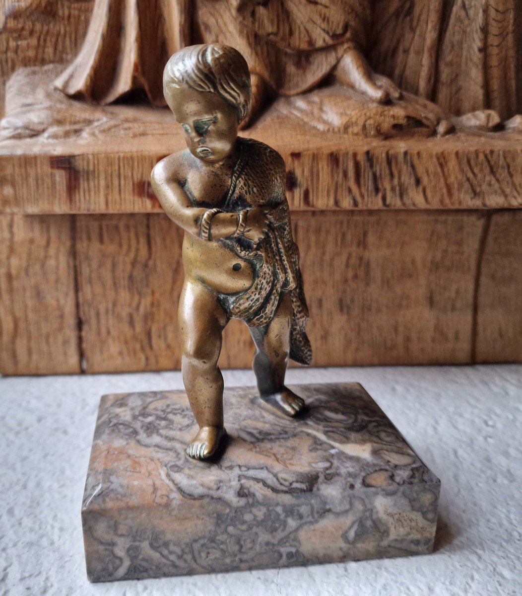 Statuette d'Enfant Ou Putto Pêcheur En Bronze 18ème-photo-4