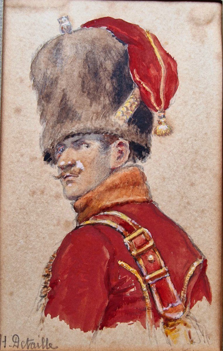 Series Of 8 Watercolors Of Detaille Portraits Of Napoleon And Hunter Officers, Old Guard, Dragons...-photo-2