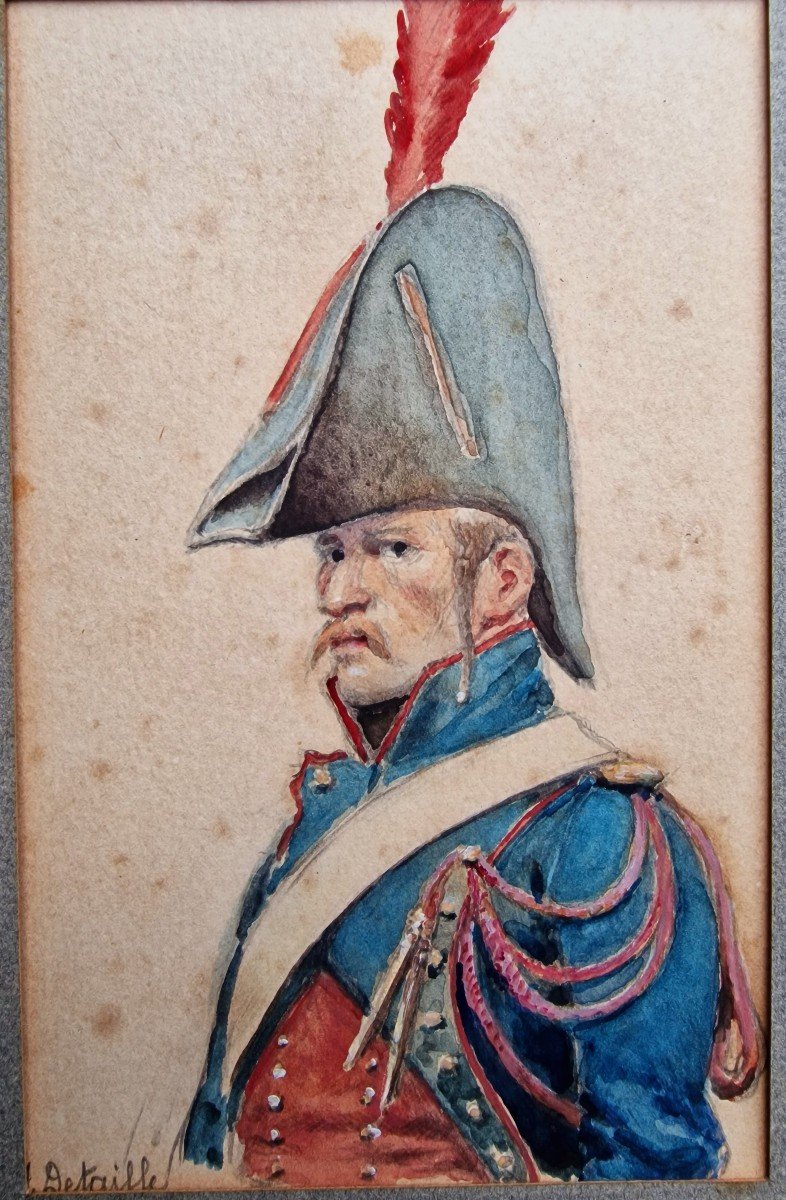 Series Of 8 Watercolors Of Detaille Portraits Of Napoleon And Hunter Officers, Old Guard, Dragons...-photo-3