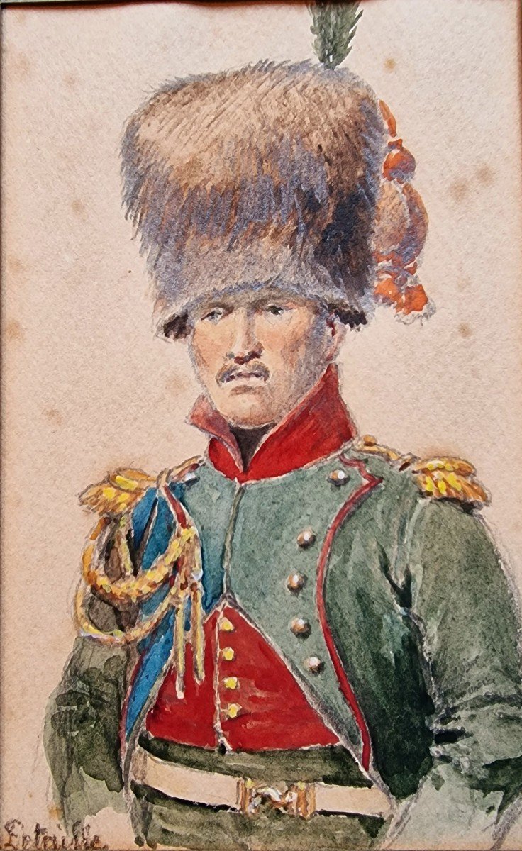 Series Of 8 Watercolors Of Detaille Portraits Of Napoleon And Hunter Officers, Old Guard, Dragons...-photo-3