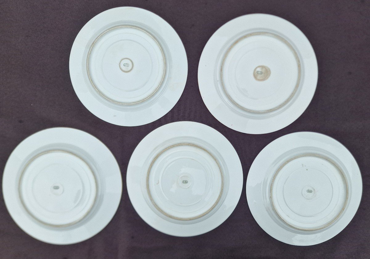 Lot De 5 Assiettes En Porcelaine De Sèvres De 1857 à 1864 à Décor De Bouquets De Fleurs Insecte-photo-3