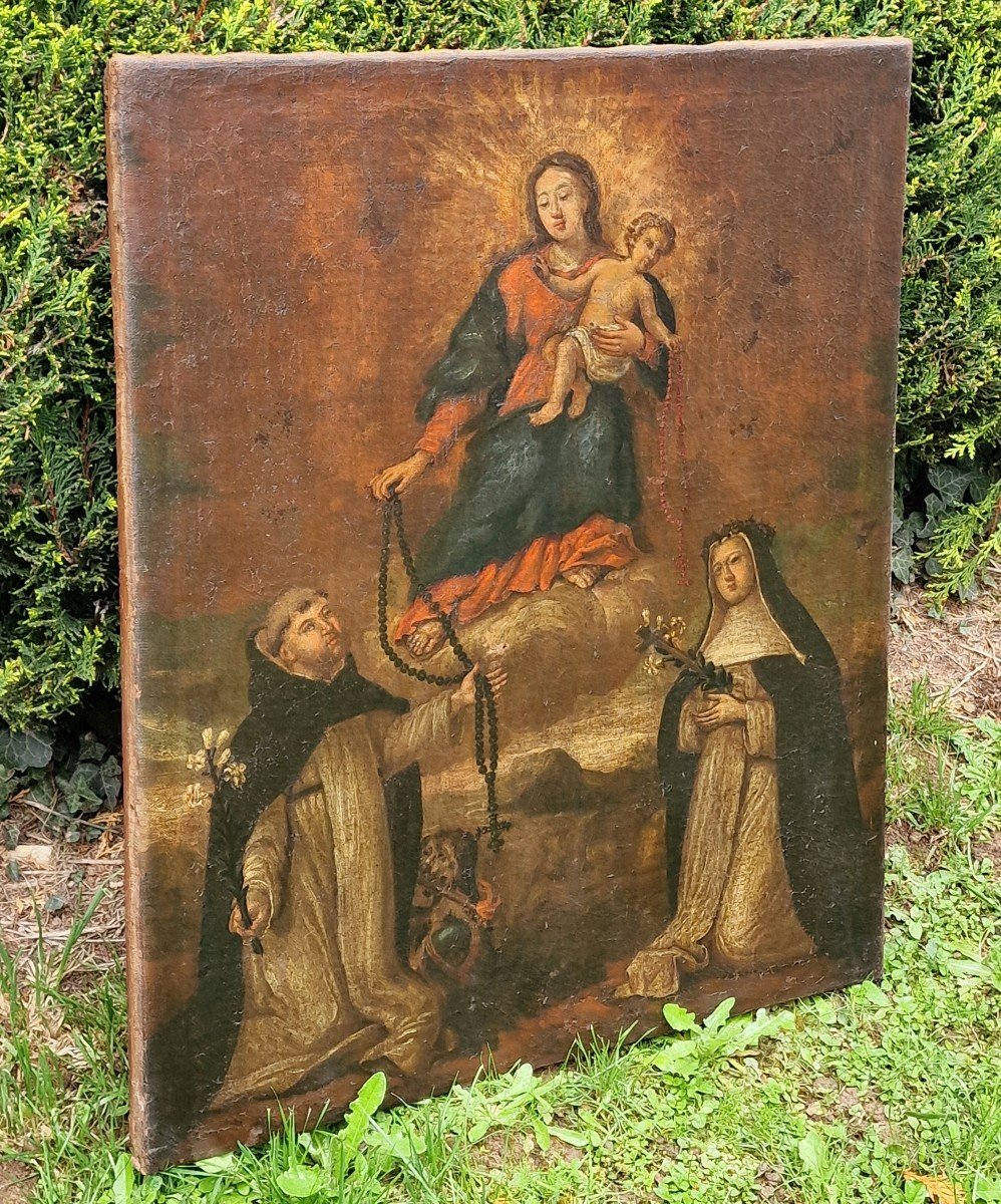 Tableau Religieux La Vierge Au Rosaire 18ème -photo-2