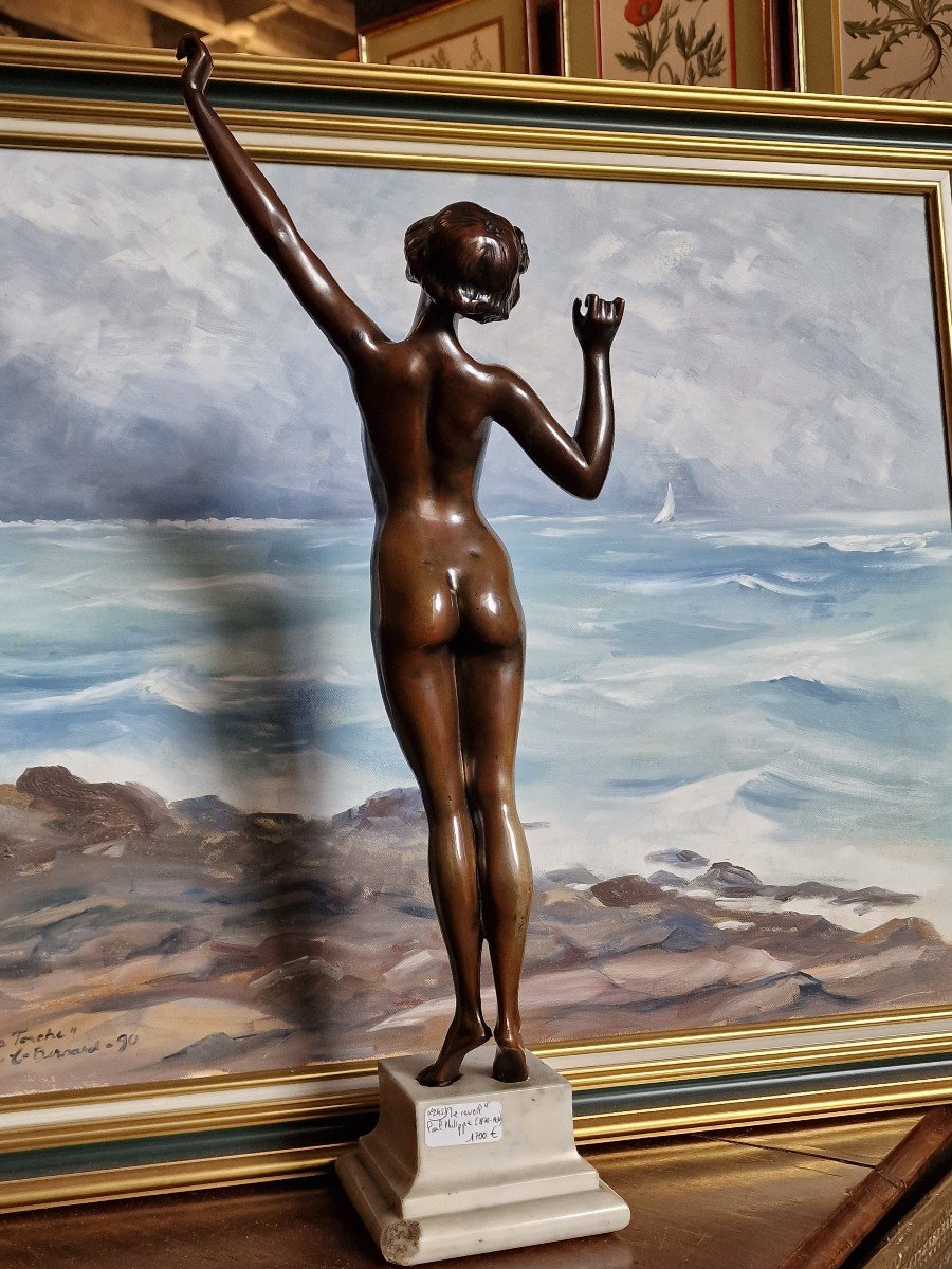 Bronze Statue Of Naked Woman "the Awakening" By Paul Philippe Art Deco Large Model-photo-3