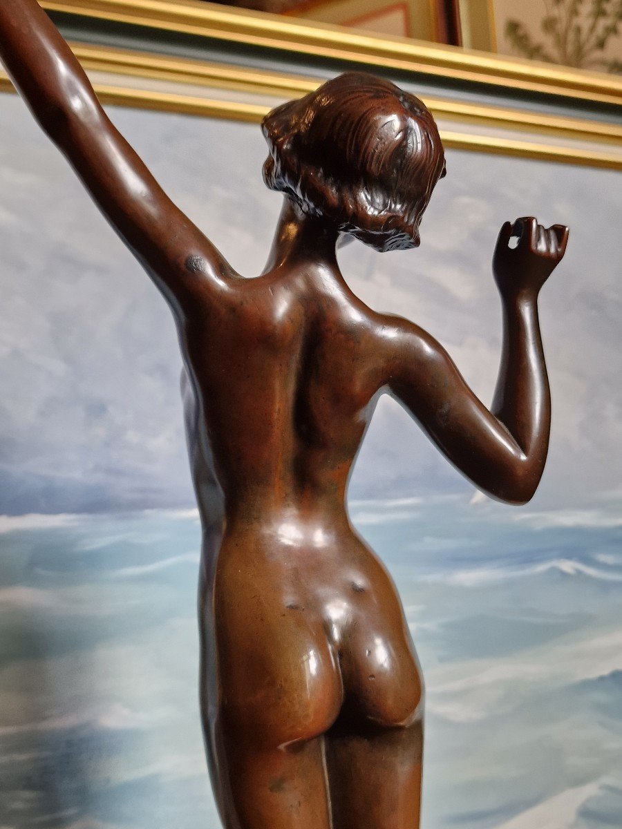 Bronze Statue Of Naked Woman "the Awakening" By Paul Philippe Art Deco Large Model-photo-4