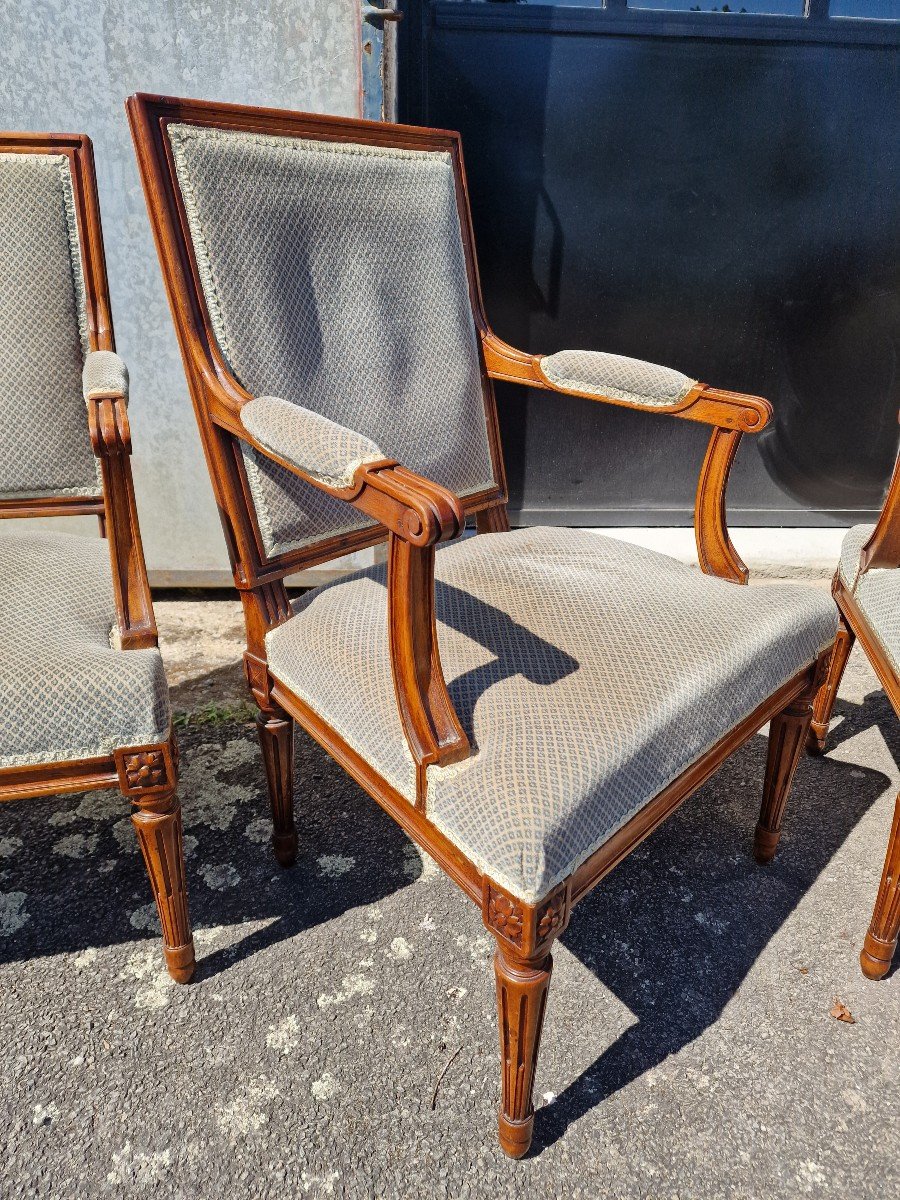 Series Of 4 Small Louis XVI Armchairs In Walnut Stamped Roulet Style 18th-photo-3