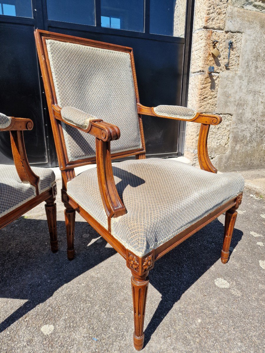 Series Of 4 Small Louis XVI Armchairs In Walnut Stamped Roulet Style 18th-photo-4