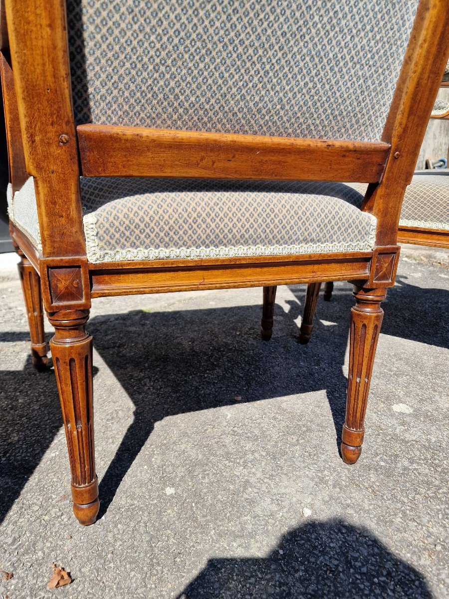 Series Of 4 Small Louis XVI Armchairs In Walnut Stamped Roulet Style 18th-photo-1