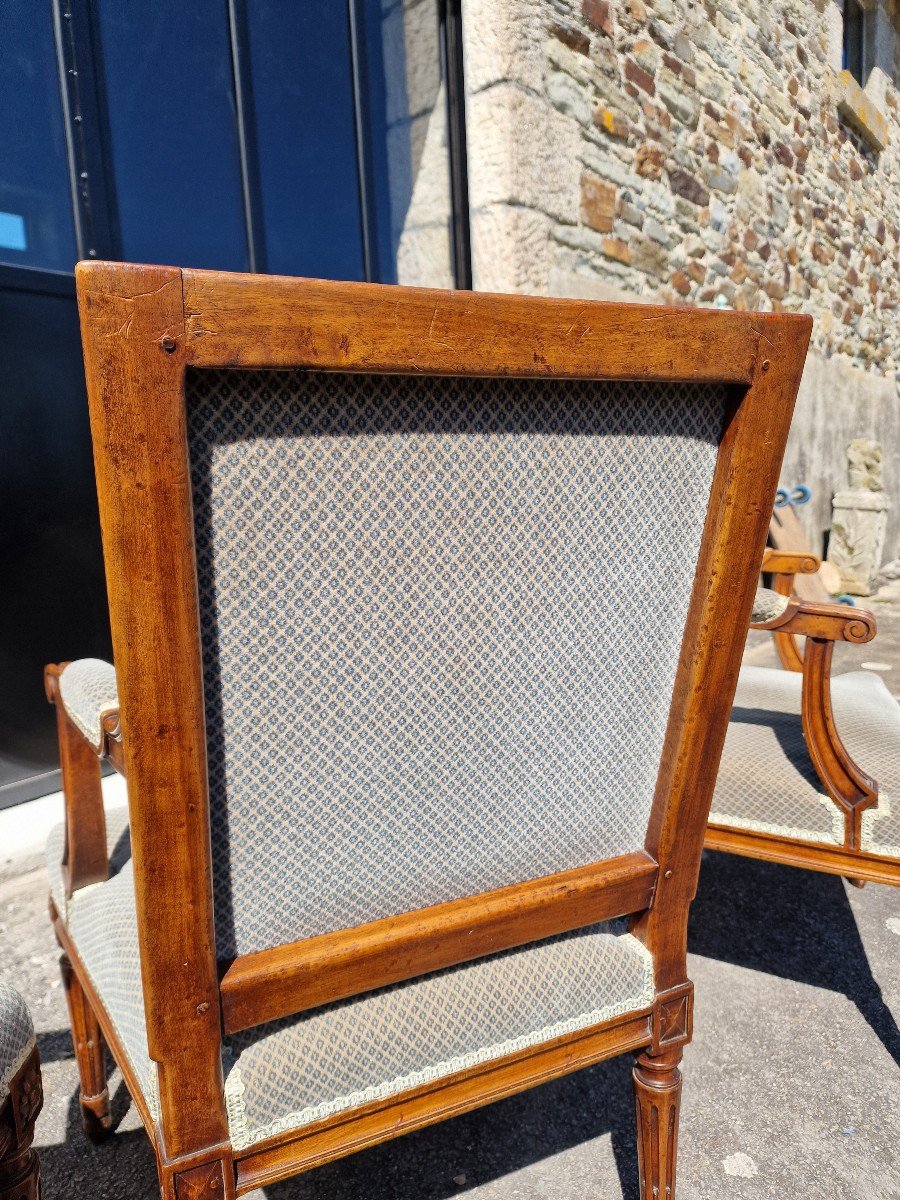 Series Of 4 Small Louis XVI Armchairs In Walnut Stamped Roulet Style 18th-photo-2