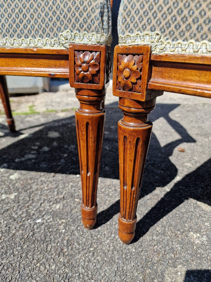 Series Of 4 Small Louis XVI Armchairs In Walnut Stamped Roulet Style 18th-photo-6