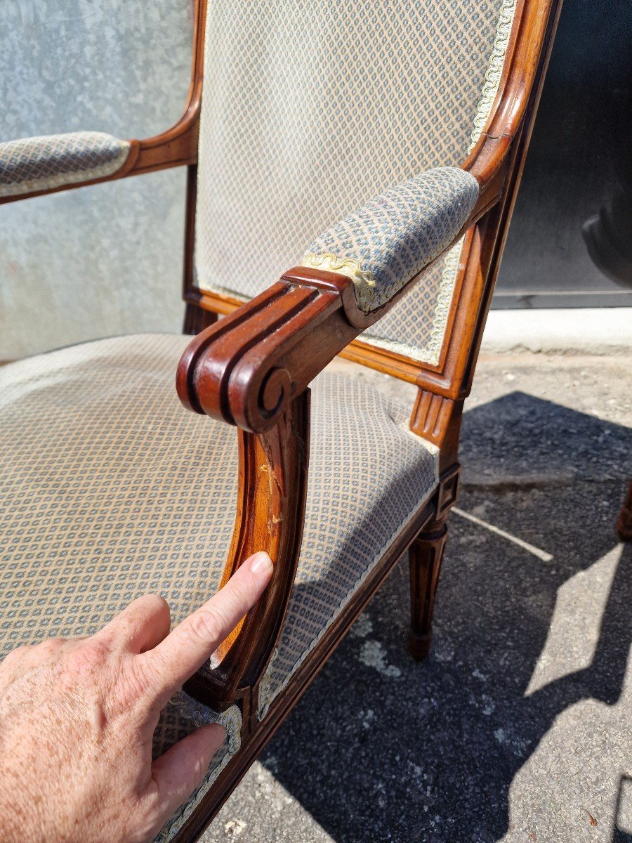 Series Of 4 Small Louis XVI Armchairs In Walnut Stamped Roulet Style 18th-photo-7