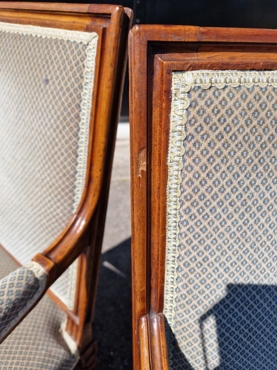 Series Of 4 Small Louis XVI Armchairs In Walnut Stamped Roulet Style 18th-photo-8