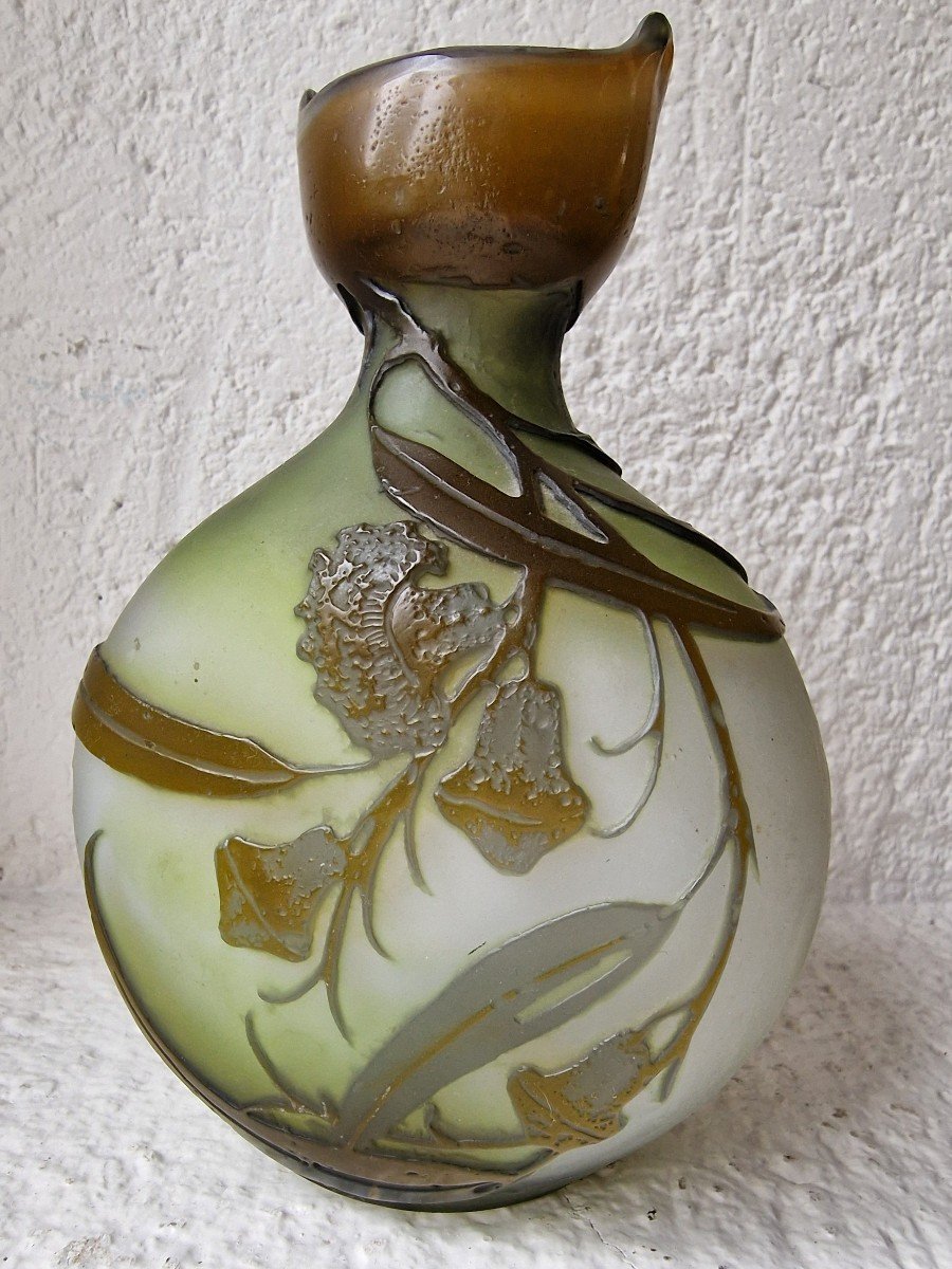 émile Gallé Vase Gourd Decor Eucalyptus Glass Multilayer Glass Paste