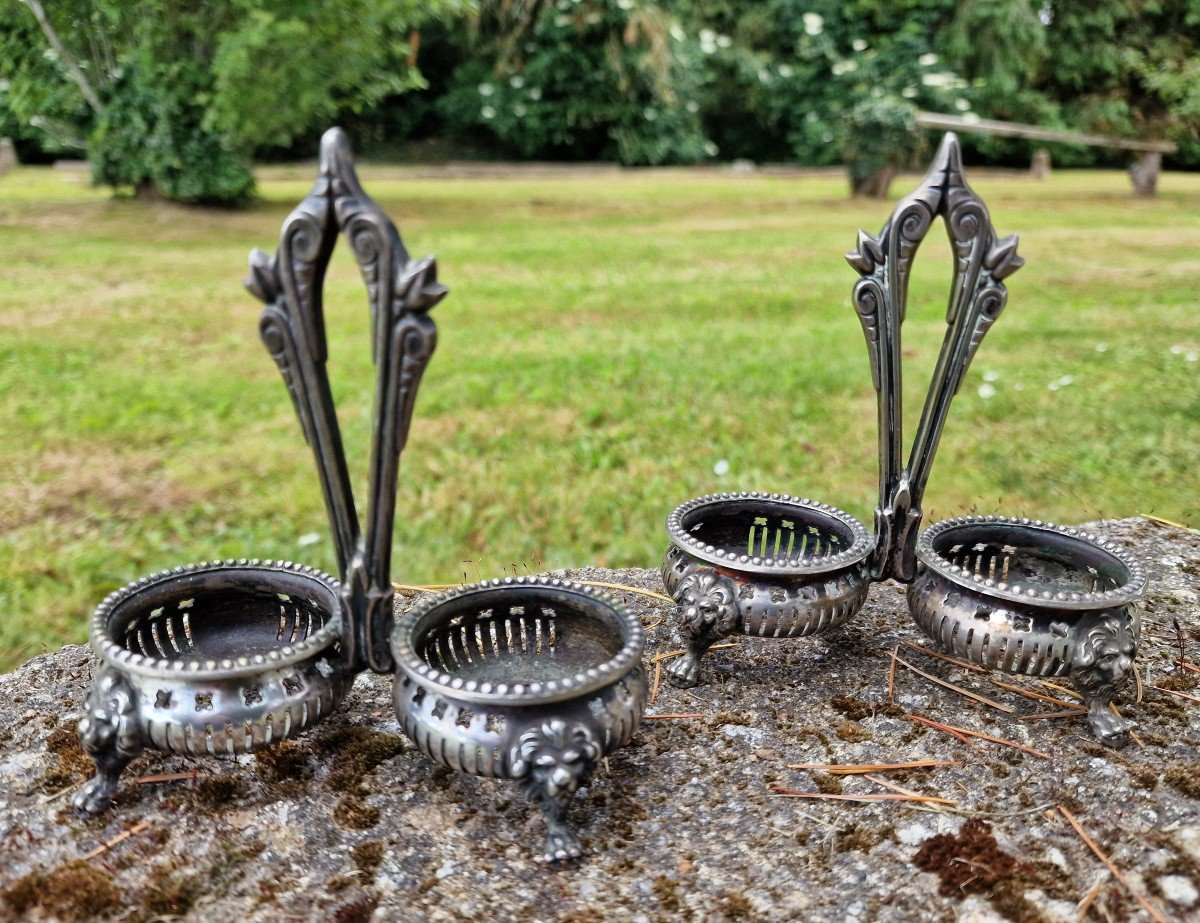 Pair Of Double Salt Cellars In Russian Solid Silver Zolotnik 84 Saint Petersburg Late 19th