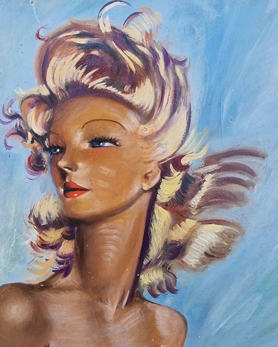 Tableau Portrait Femme élegante Nue Vers 1950 Dans Le Style De Jean Gabriel Domergue-photo-2