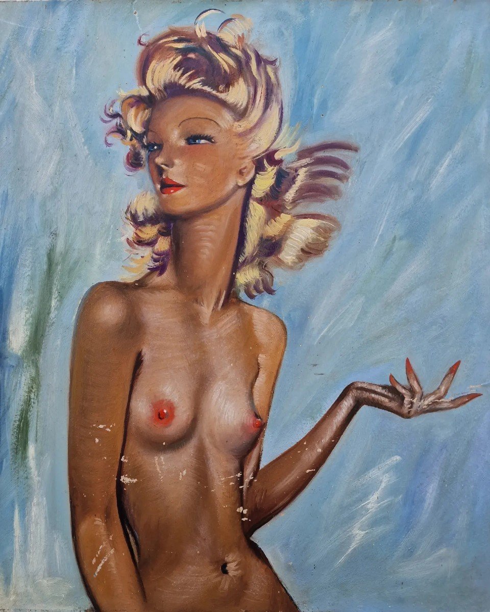 Painting Portrait Elegant Nude Woman Around 1950 In The Style Of Jean Gabriel Domergue