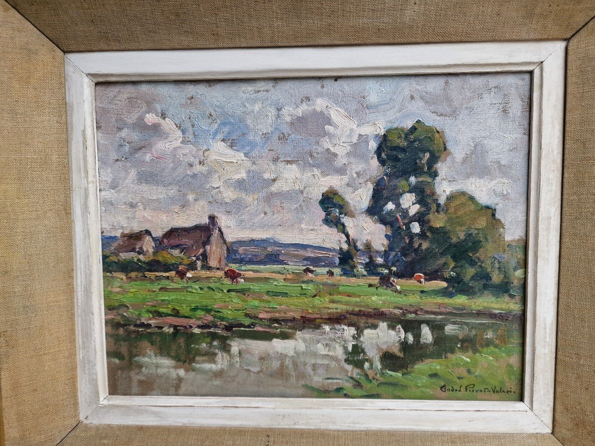 Painting Cows In Fields And Pond In Normandy By André Prévot Valérie Granville La Manche-photo-4