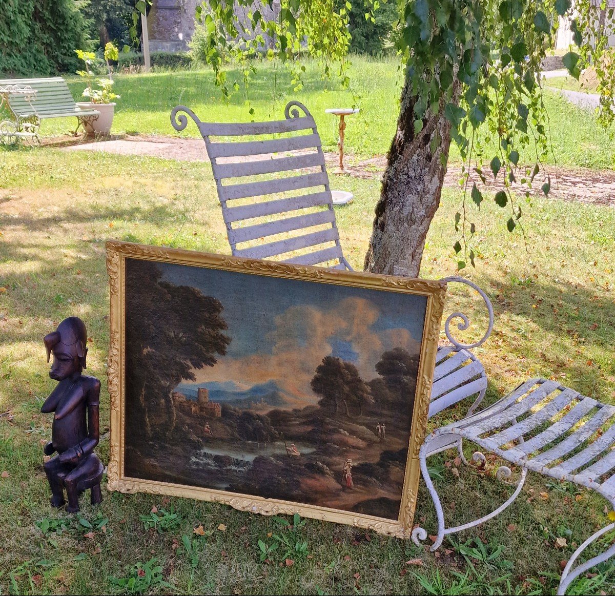 Tableau 18ème école Française Ou Italienne Paysage De Montagne Bucolique Et Son Cadre XVIIIème-photo-2