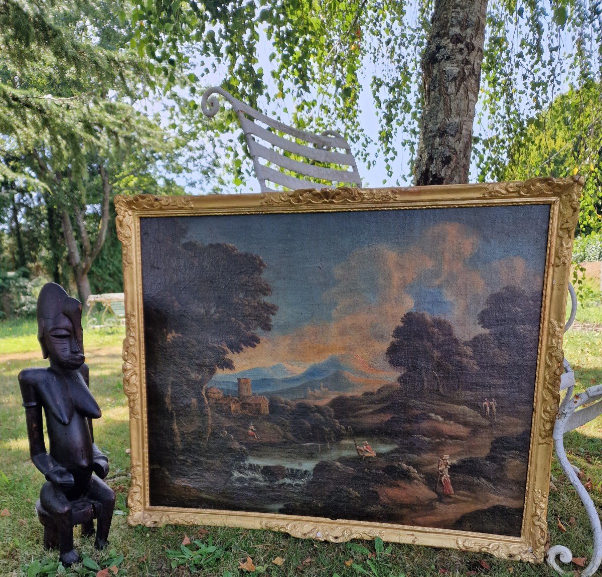 Tableau 18ème école Française Ou Italienne Paysage De Montagne Bucolique Et Son Cadre XVIIIème