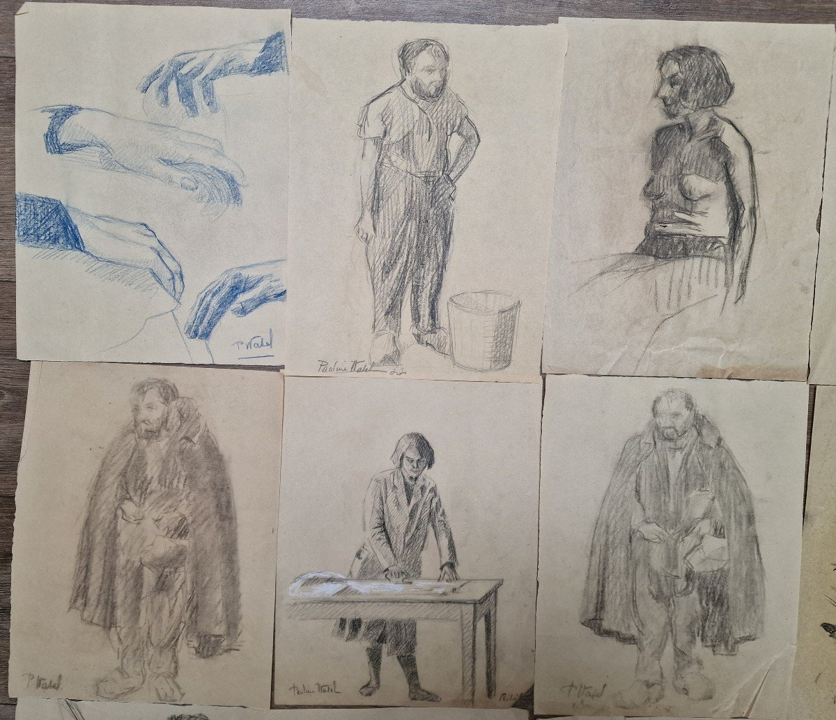 Lot Of 20 Paper Pencil Drawing Studies By Pauline Watel Laval #2 Workshop Background-photo-2