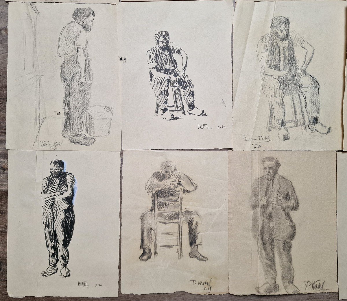 Lot Of 20 Paper Pencil Drawing Studies By Pauline Watel Laval #2 Workshop Background-photo-3