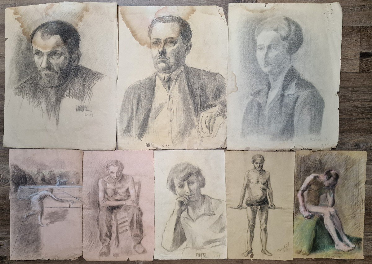 Set Of 8 Pencil Drawings Charcoal Paper Studies By Pauline Watel Laval #7 Studio Background